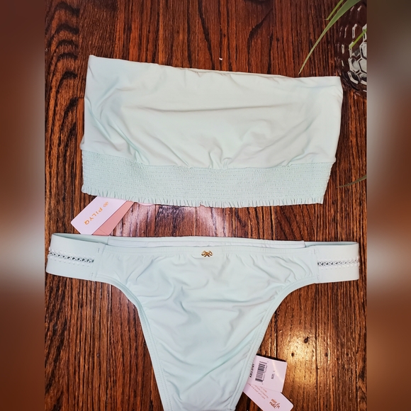 PILYQ NWT Azura Smoked Mint Green Bandeau & Smoked Teeny Bikini Bottom Set Sz L - Picture 14 of 15